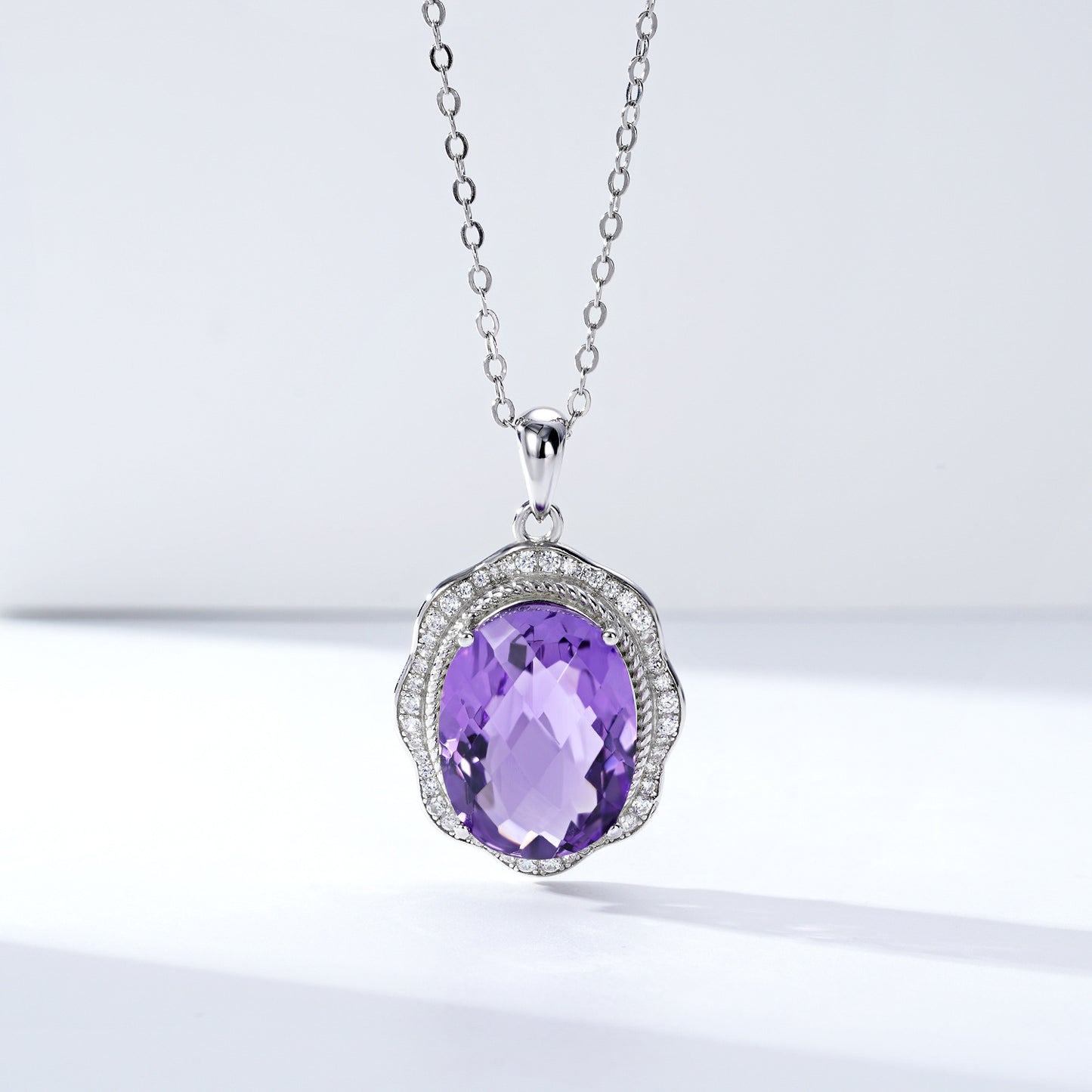 Natural Amethyst Pendant Necklace in S925 Silver