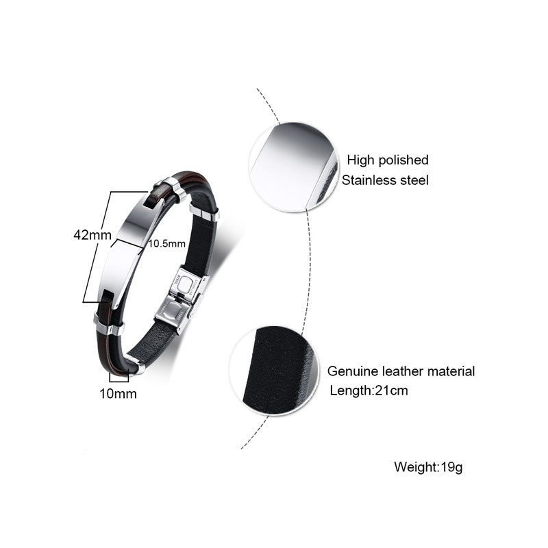 Men's Leather & Steel Bangle Bracelet | Geometric Style | Elvarina