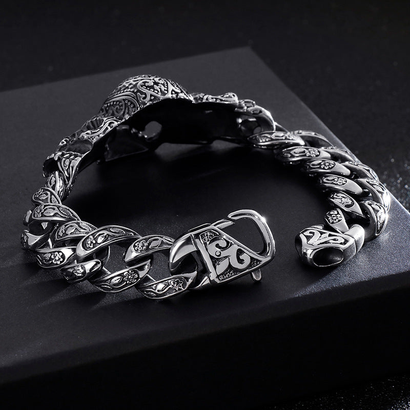 Skull Cross Totem Titanium Steel Bracelet for Men | Elvarina