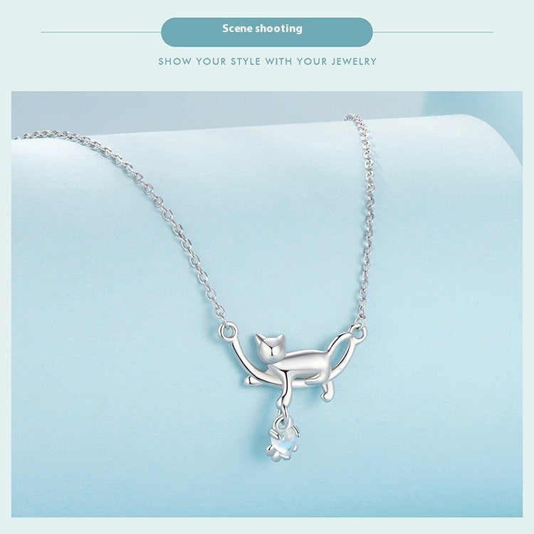 925 Sterling Silver Cat Pendant Necklace | Elvarina