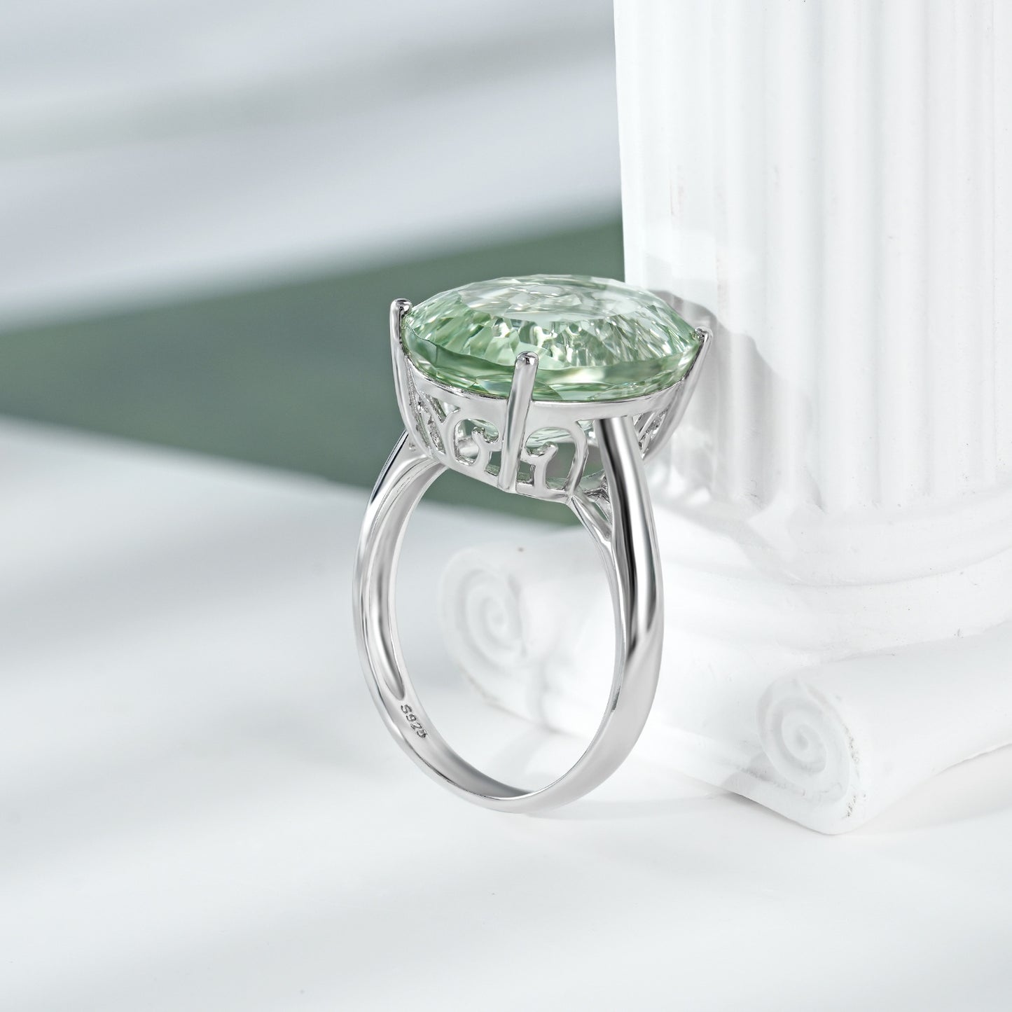 Green Amethyst Gemstone Ring | 925 Silver | Elvarina