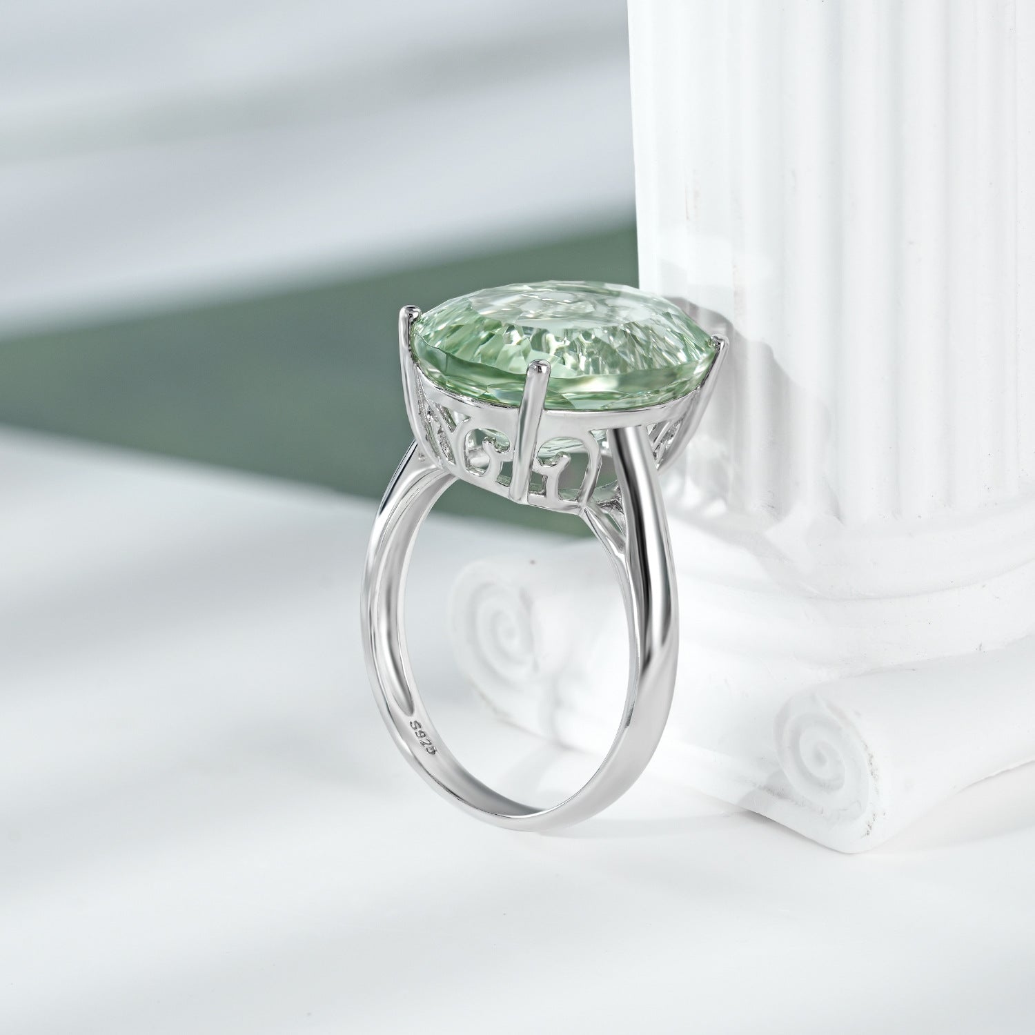 Green Amethyst Gemstone Ring | 925 Silver | Elvarina