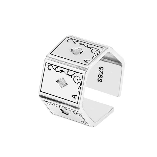 925 Silver Glossy Poker Square Ring | Unisex | Elvarina