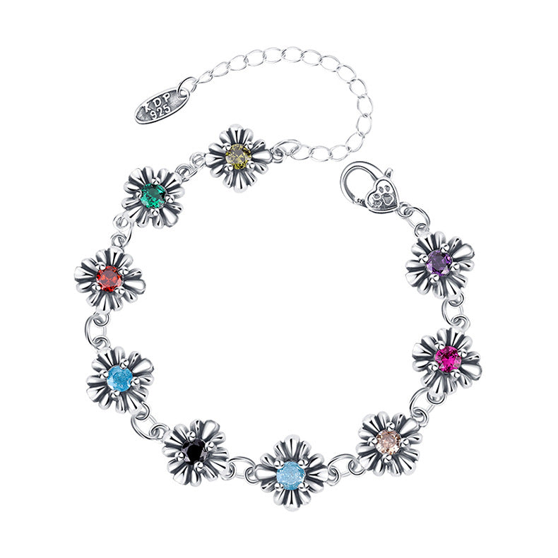 Antique Daisy Diamond Bracelet in 925 Silver