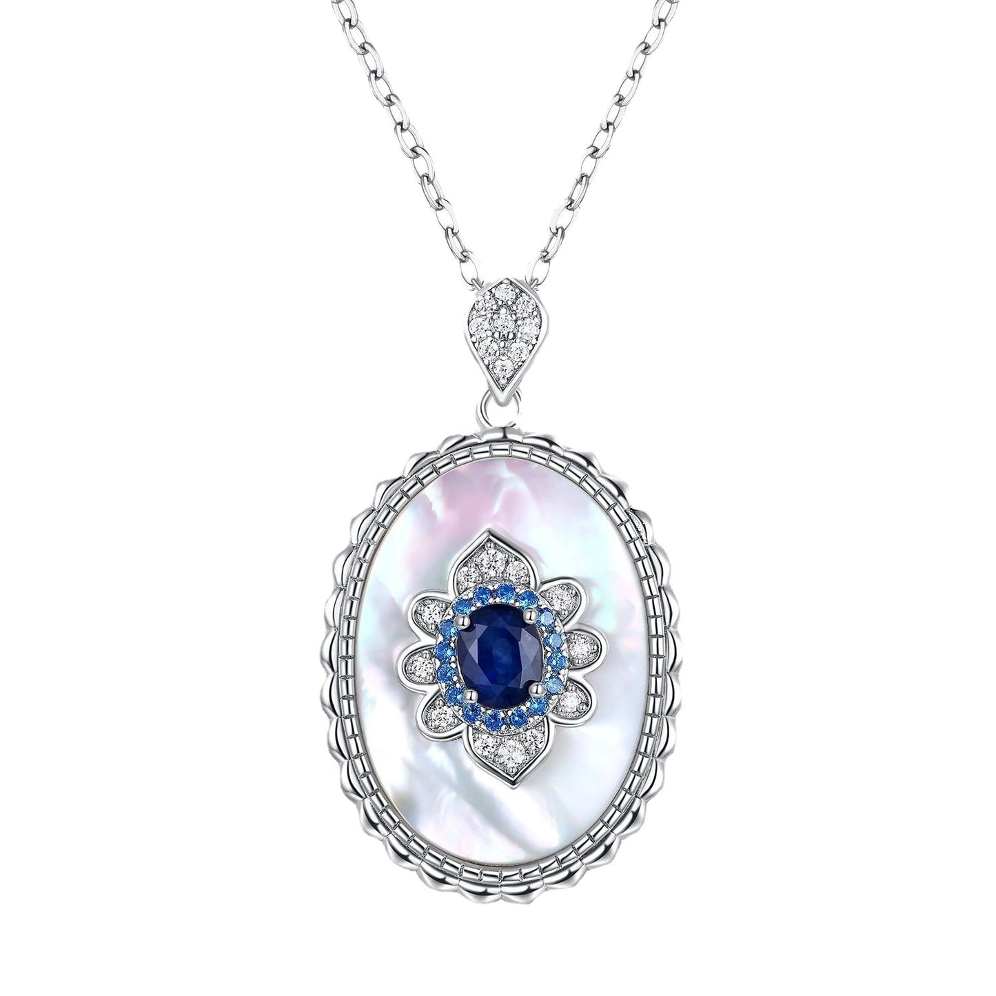 Sapphire Diamond Pendant Necklace in 925 Silver