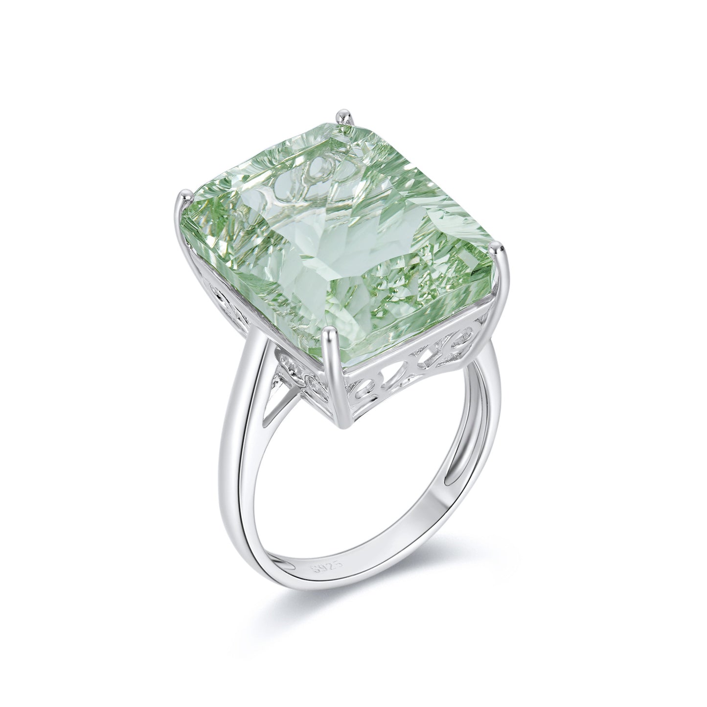 Green Amethyst Egg-Cut Ring | S925 | Elvarina