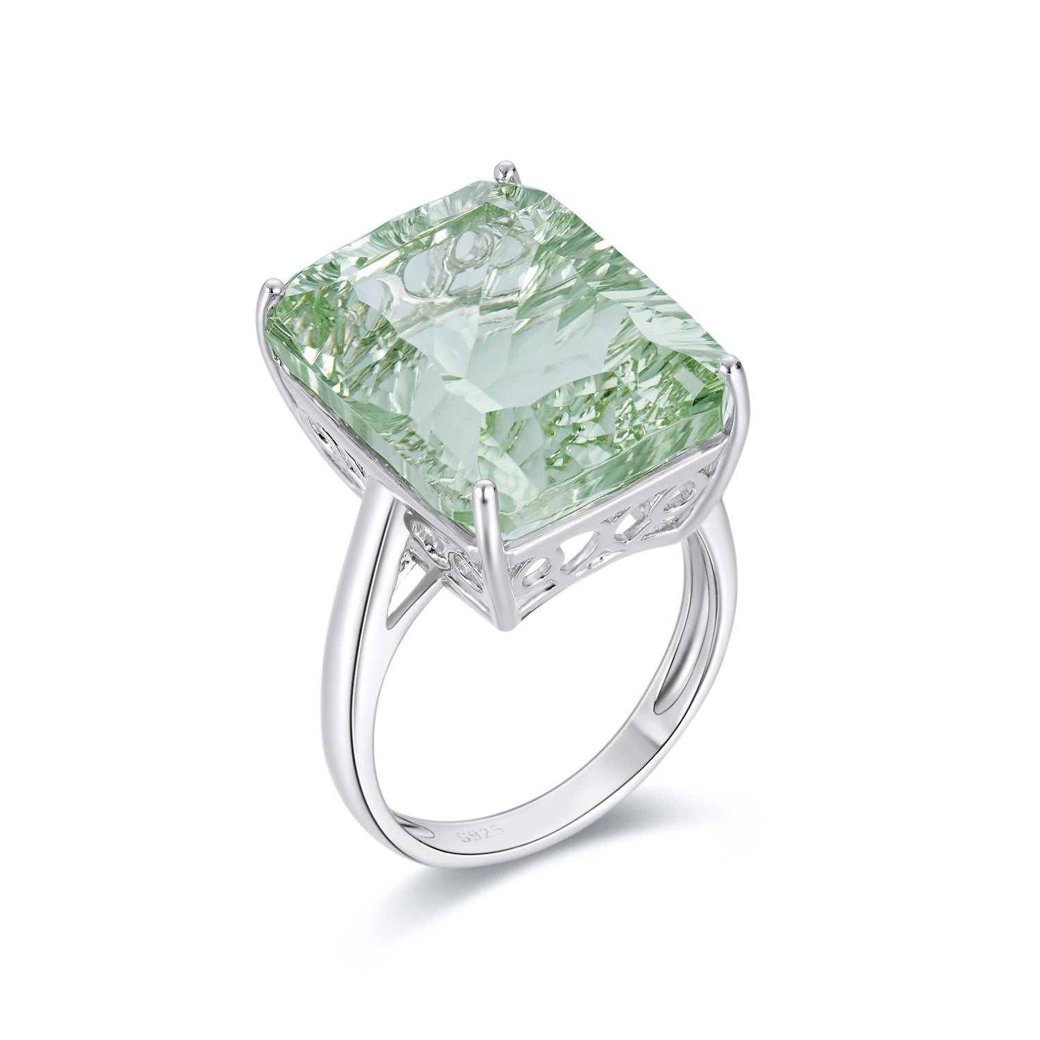 Green Amethyst Egg-Cut Ring | S925 | Elvarina
