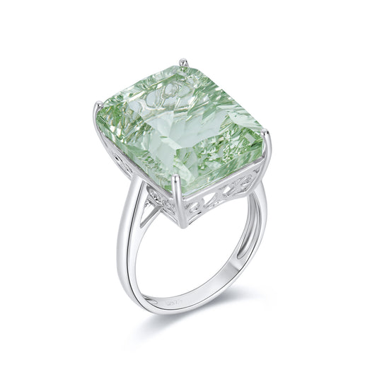 Green Amethyst Egg-Cut Ring | S925 | Elvarina