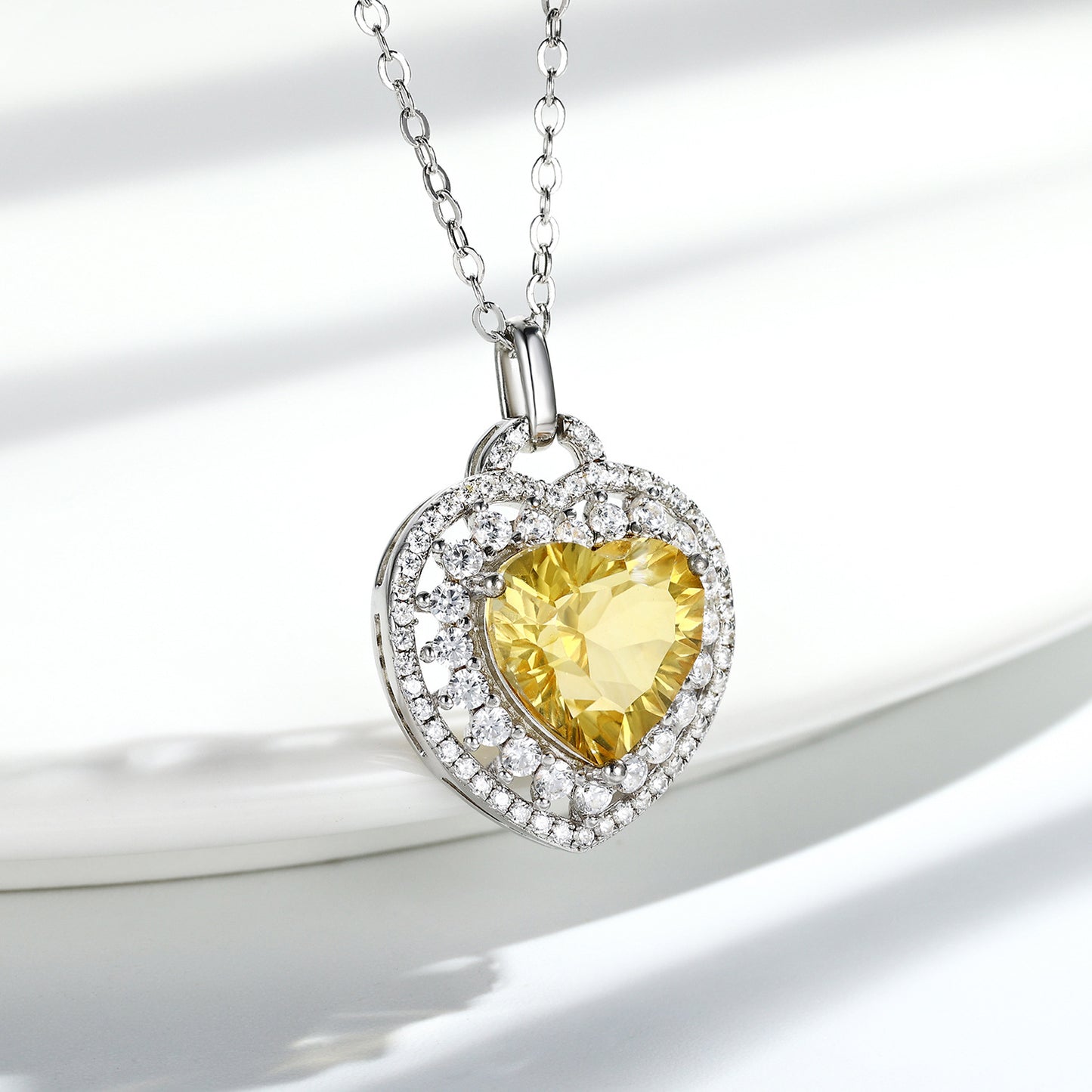 Citrine Heart Pendant Necklace | 925 Silver | Elvarina