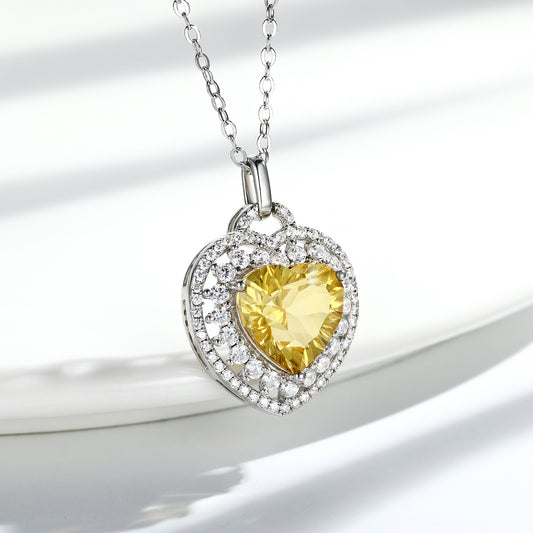 Citrine Heart Pendant Necklace | 925 Silver | Elvarina