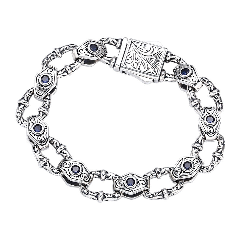 925 Silver Embossed Pattern Bracelet for Men | Elvarina