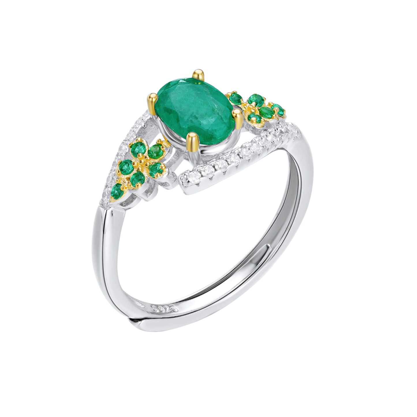 Natural Emerald Ring in S925 Silver