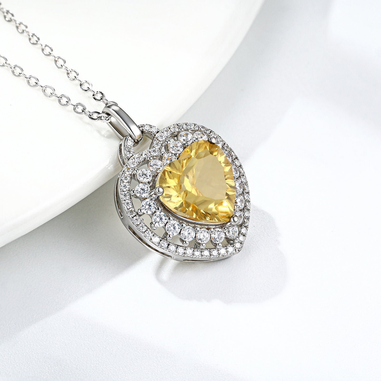 Citrine Heart Pendant Necklace | 925 Silver | Elvarina