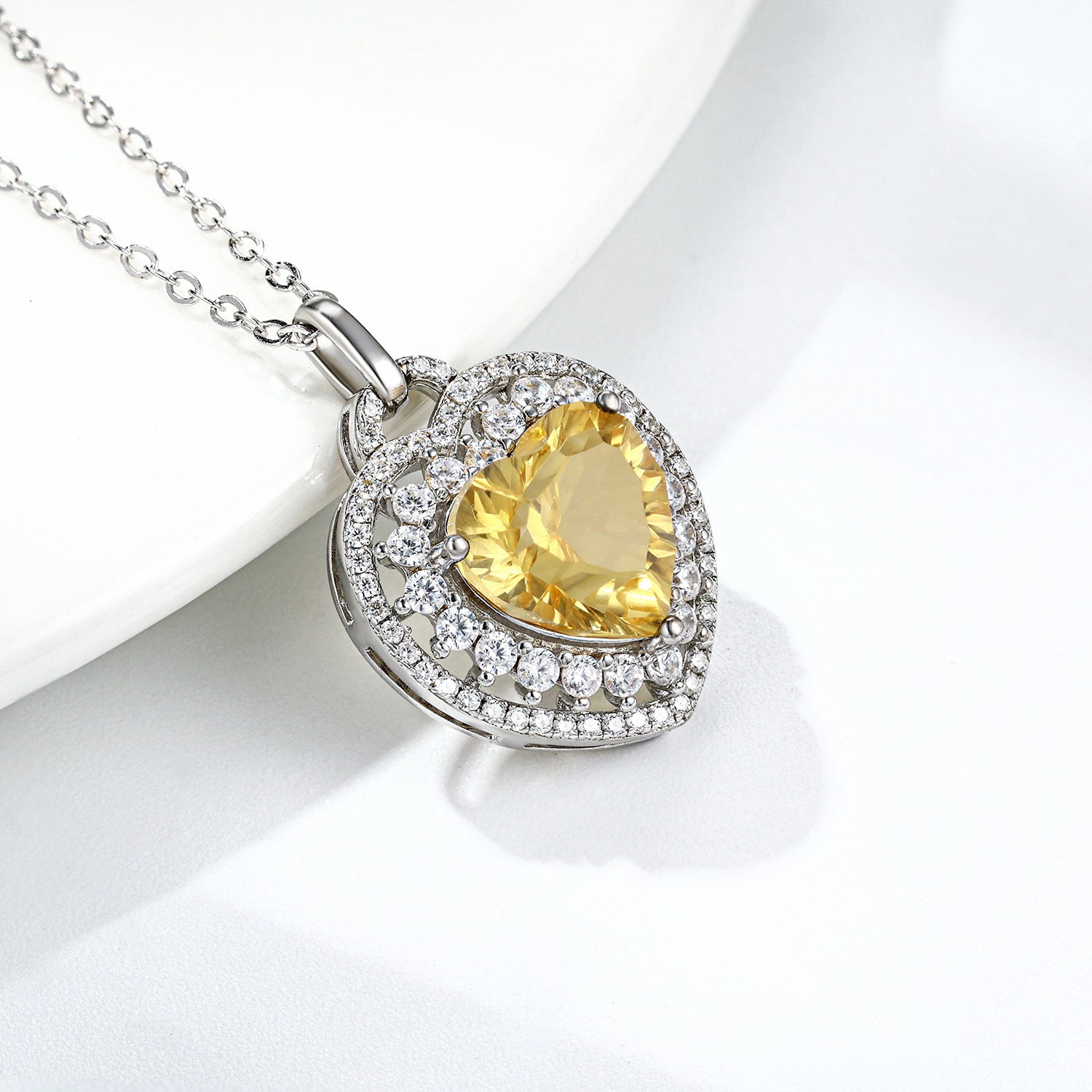 Citrine Heart Pendant Necklace | 925 Silver | Elvarina