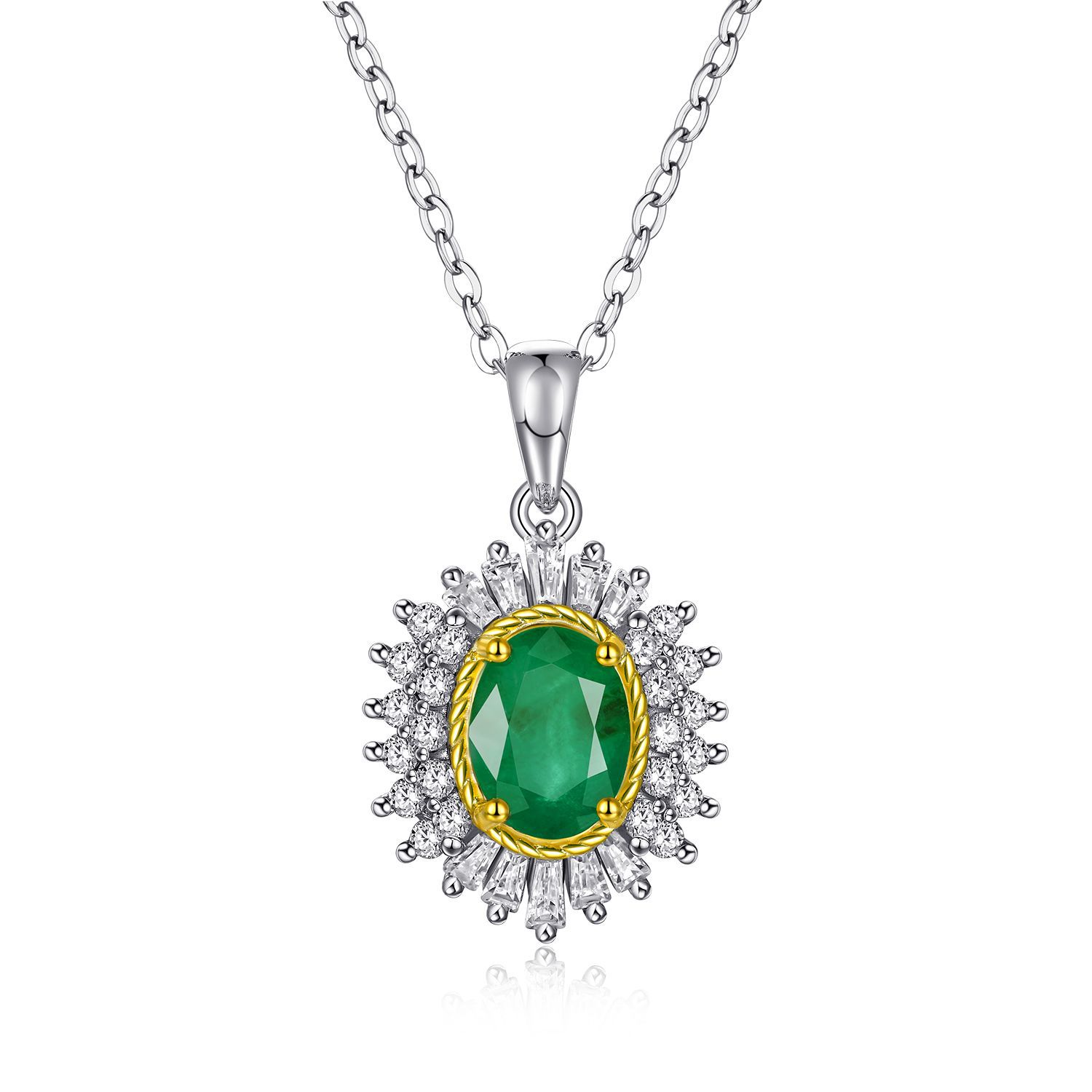 Natural Emerald Pendant Necklace | S925 | Elvarina