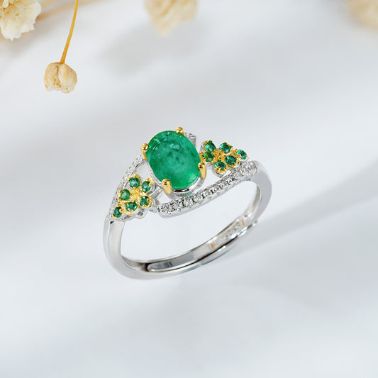 Natural Emerald Ring Elegant Niche Design in S925 Silver |Elvarina