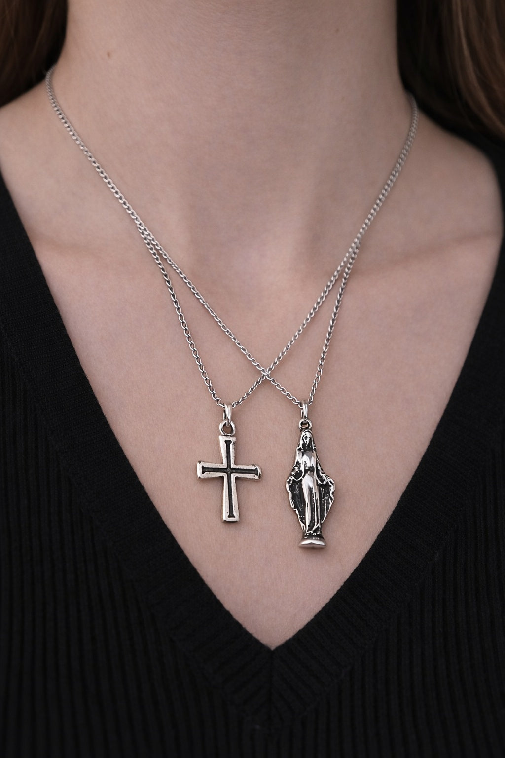 Cross & Virgin Mary 2-Piece Necklace Set for Men | Elvarina
