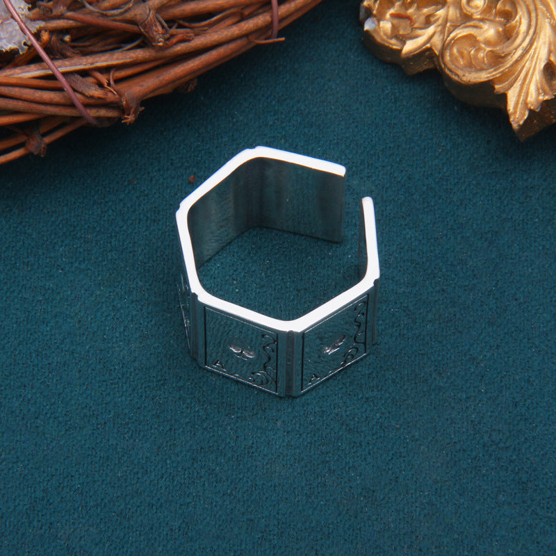 925 Silver Glossy Poker Square Ring | Unisex | Elvarina