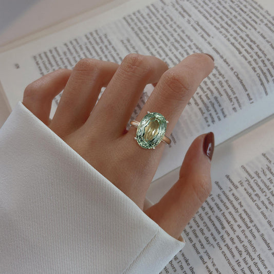 Green Amethyst Gemstone Ring | 925 Silver | Elvarina