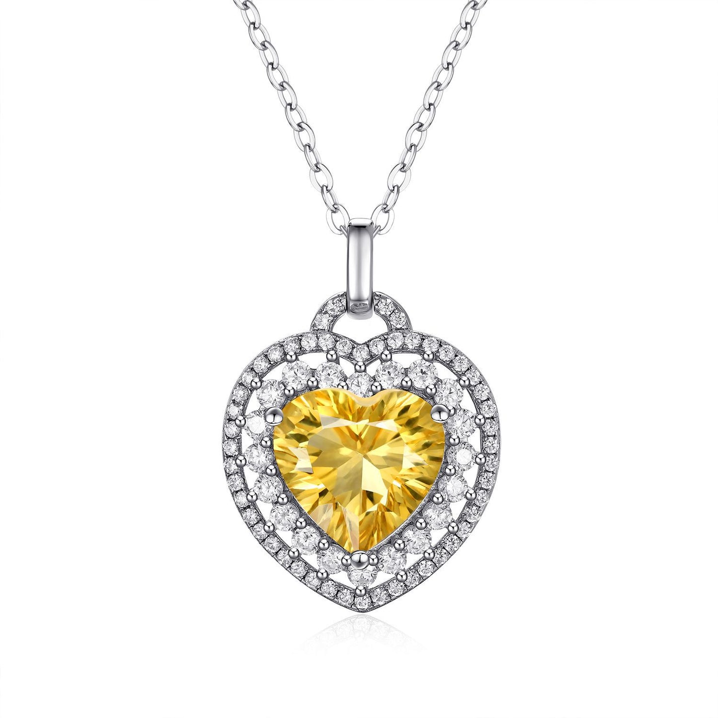 Heart-Shape Citrine Pendant Necklace in 925 Silver