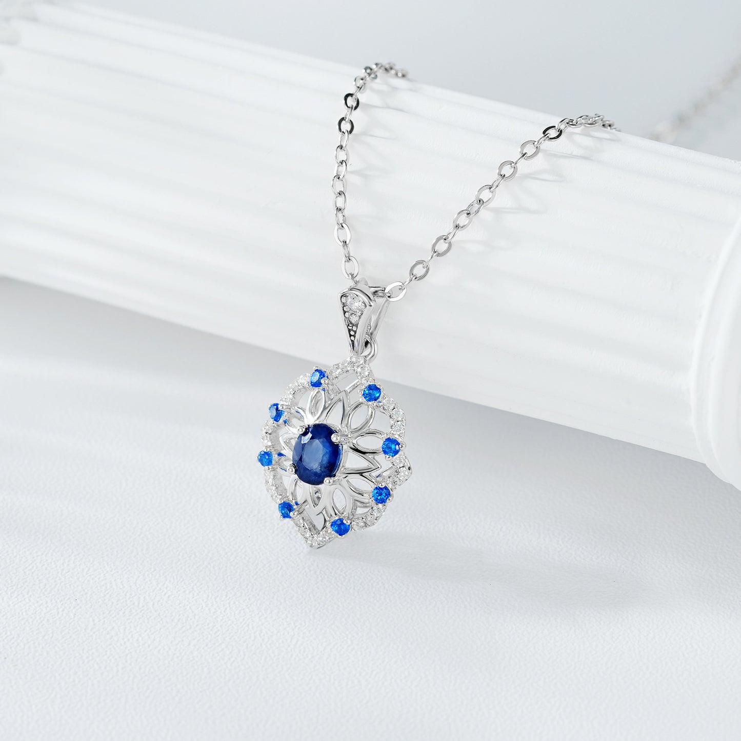 Natural Sapphire Pendant Necklace in S925 Silver