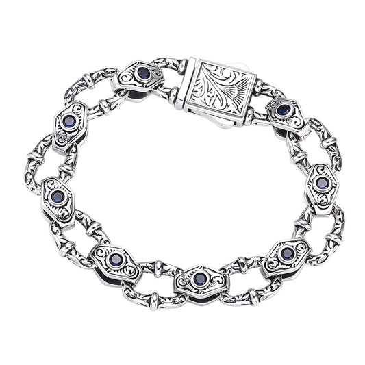 925 Silver Embossed Pattern Bracelet for Men | Elvarina