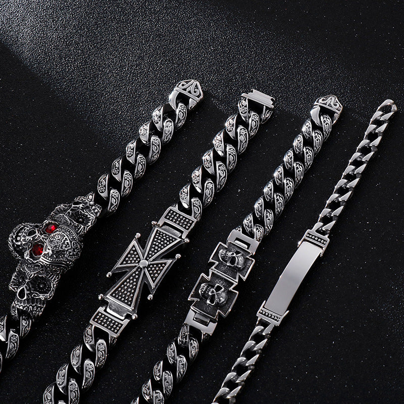 Skull Cross Totem Titanium Steel Bracelet for Men | Elvarina