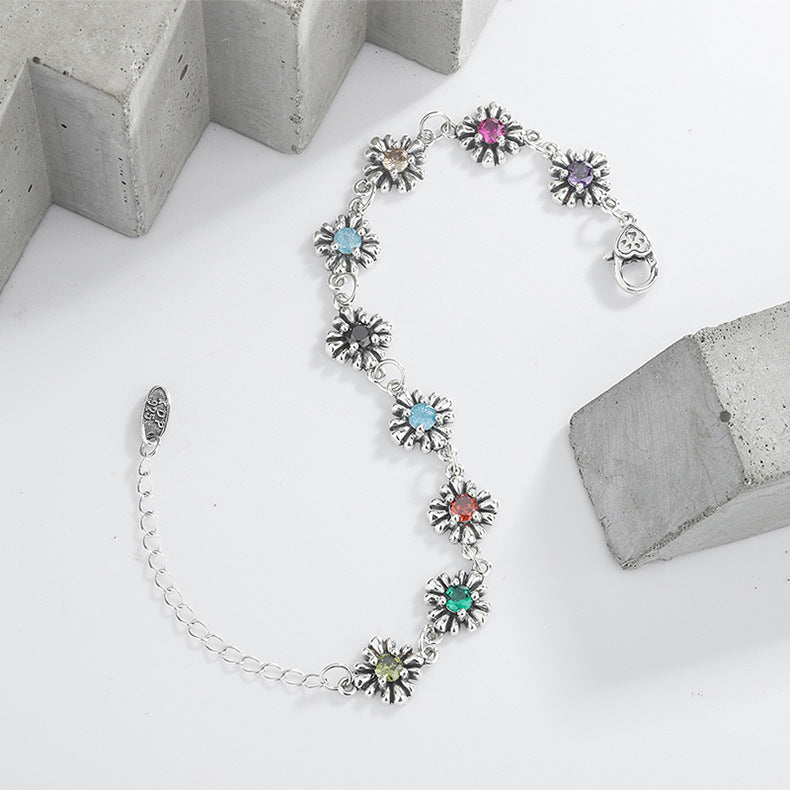 Antique Daisy Diamond Bracelet in 925 Sterling Silver | Elvarina