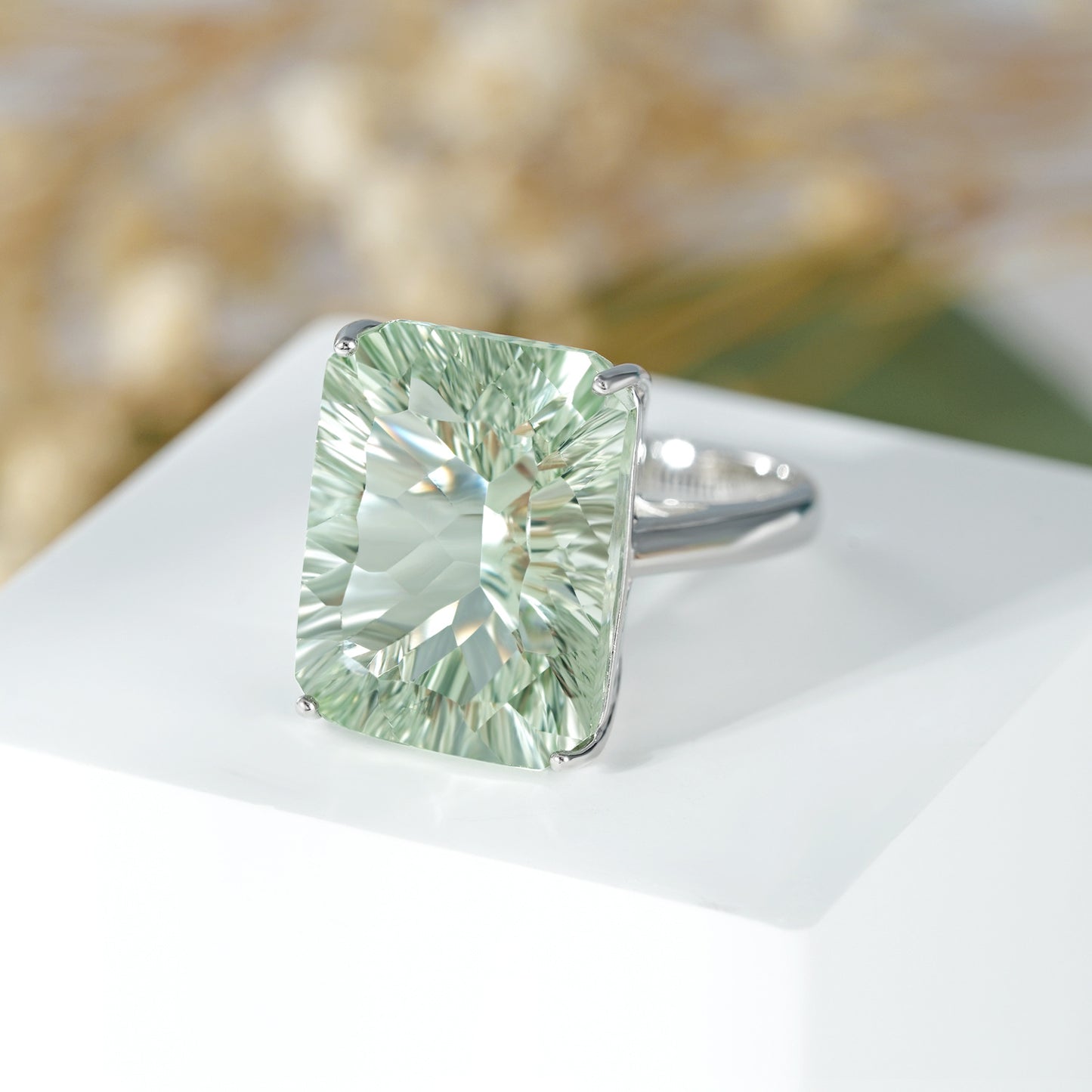 Green Amethyst Egg-Cut Ring in S925 Silver