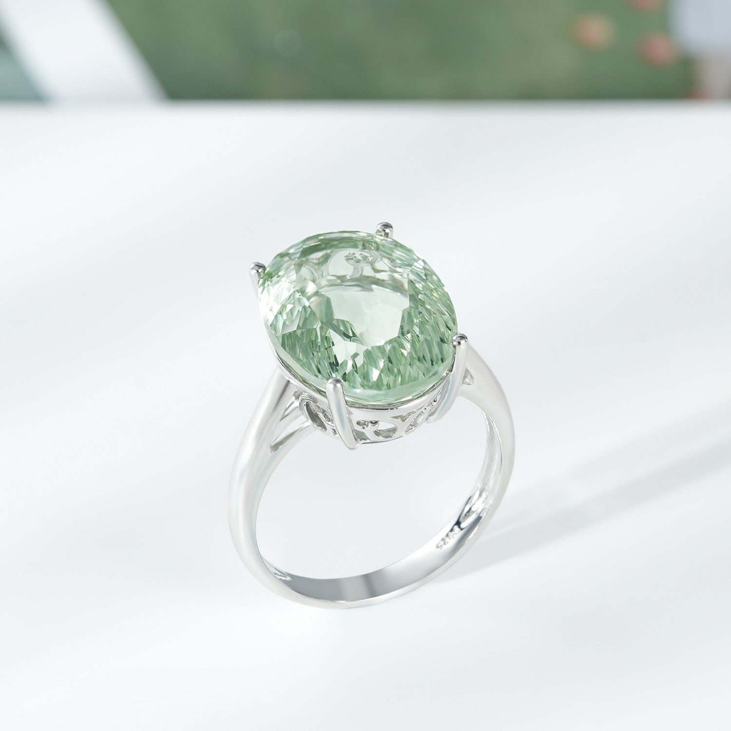 Green Amethyst Gemstone Ring | 925 Silver | Elvarina