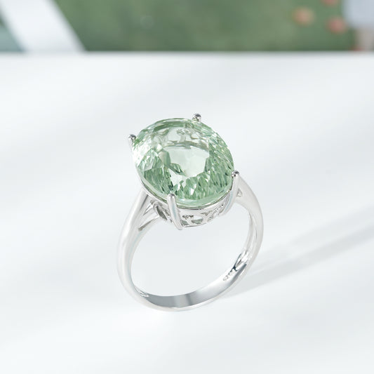 Green Amethyst Gemstone Ring | 925 Silver | Elvarina