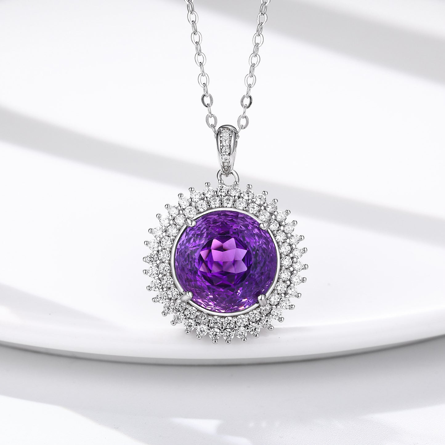 Natural Amethyst Bird's Nest Cut Necklace in S925 Silver | Elvarina