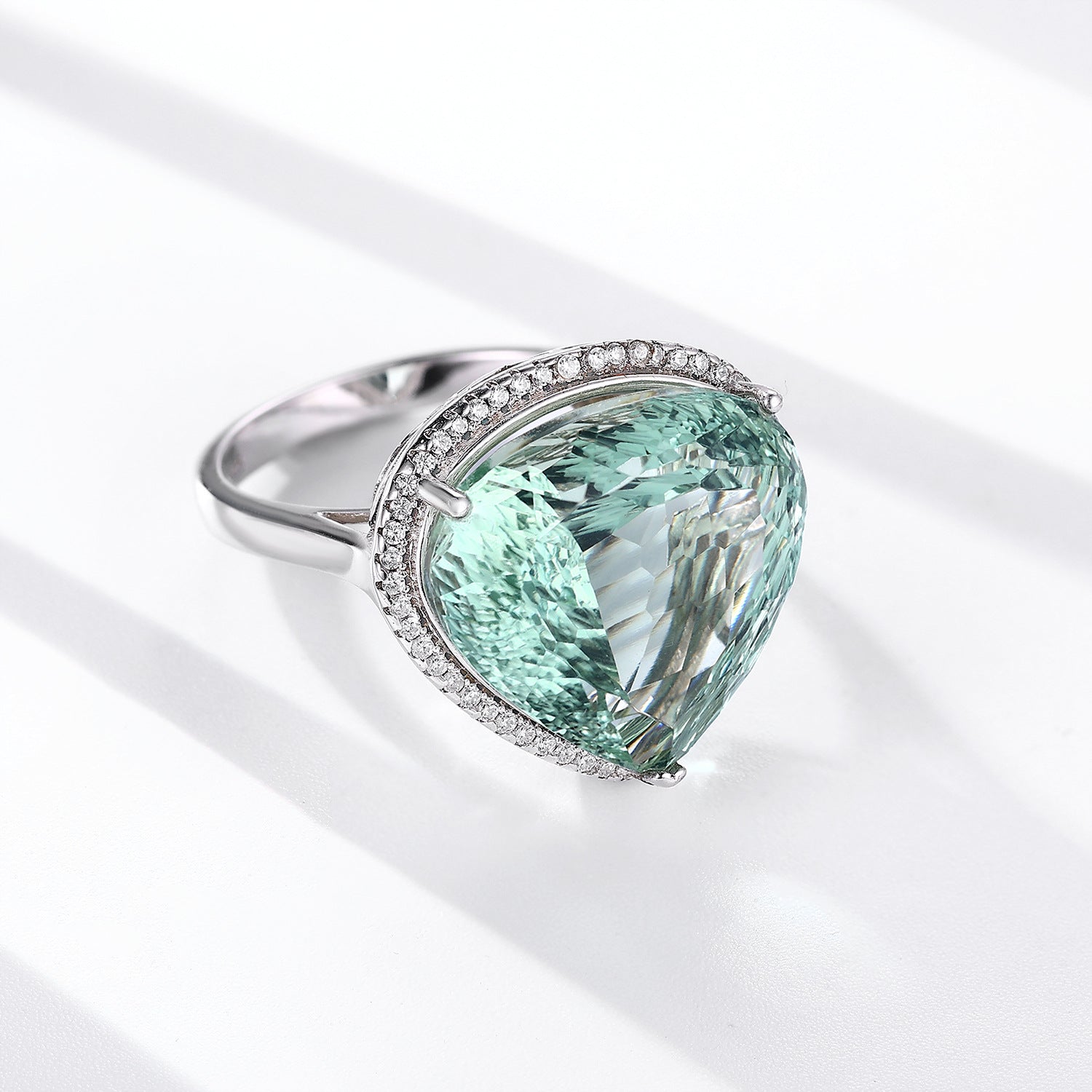 Green Crystal Peach Heart Ring | S925 | Elvarina
