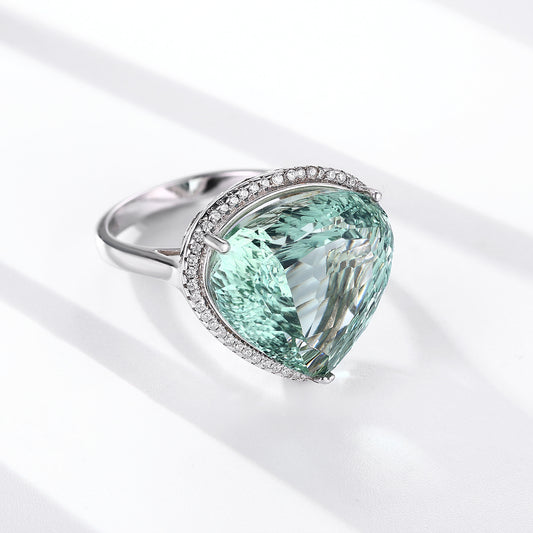 Green Crystal Peach Heart Ring | S925 | Elvarina