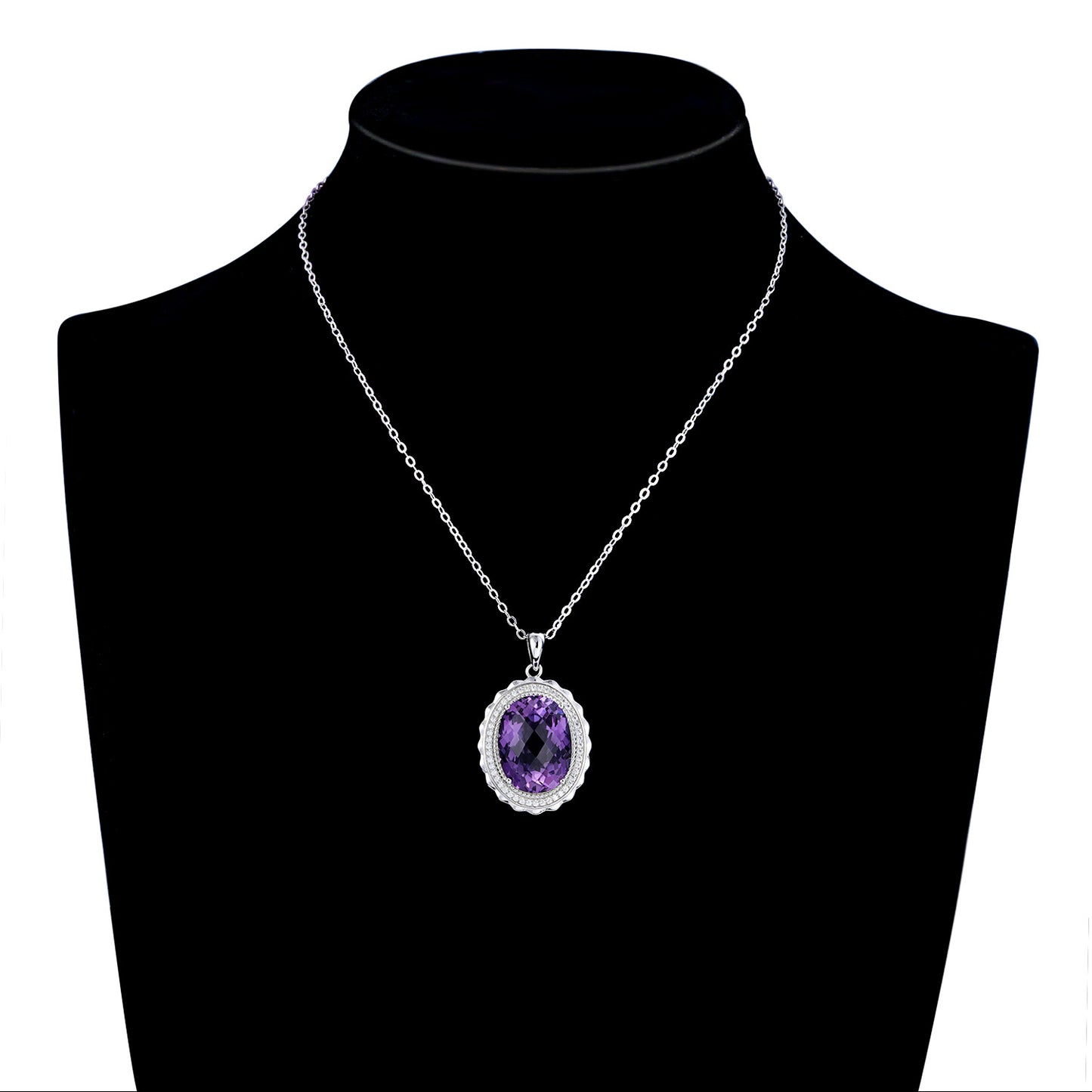Oval Natural Amethyst Pendant in S925 Silver | Elvarina