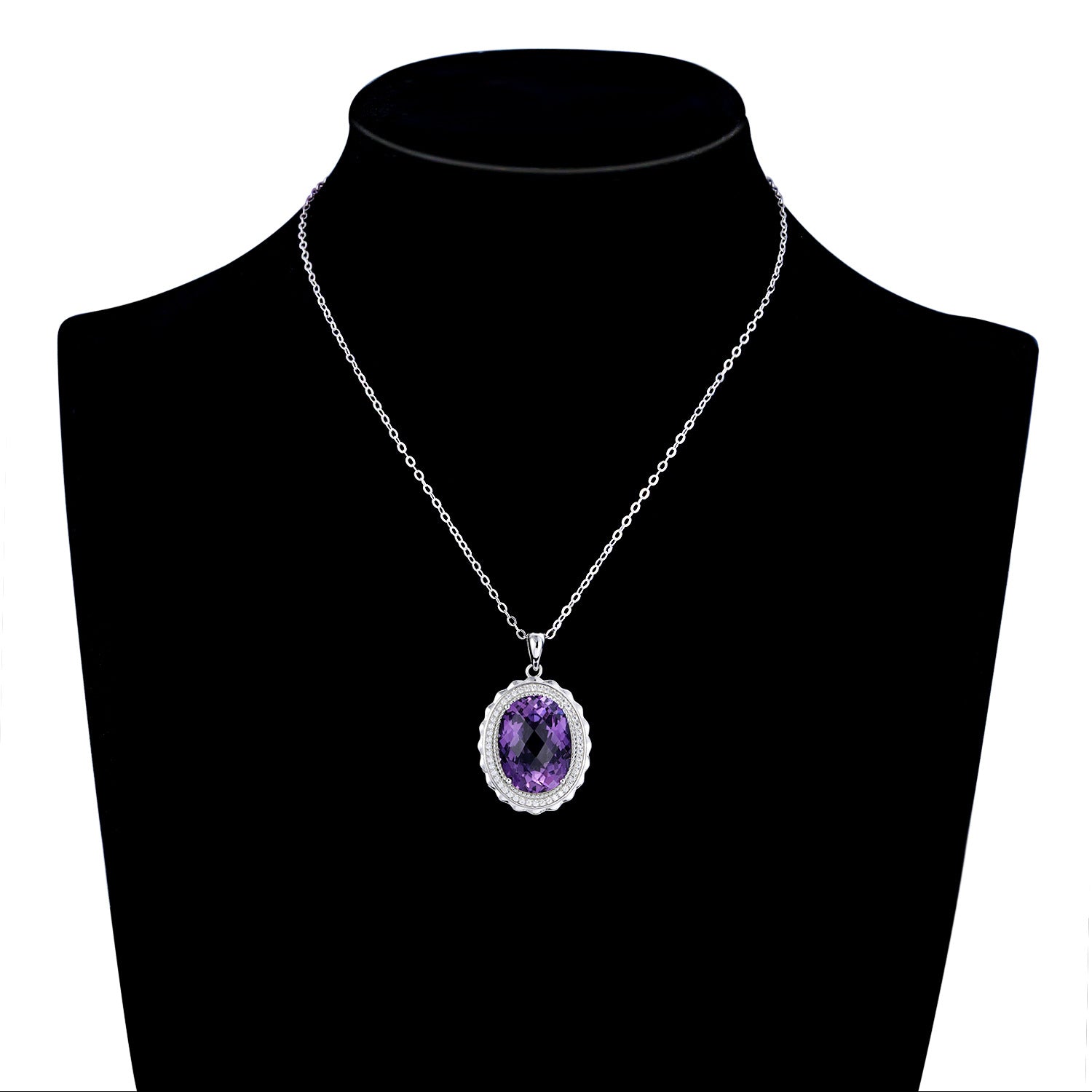 Oval Natural Amethyst Pendant in S925 Silver | Elvarina