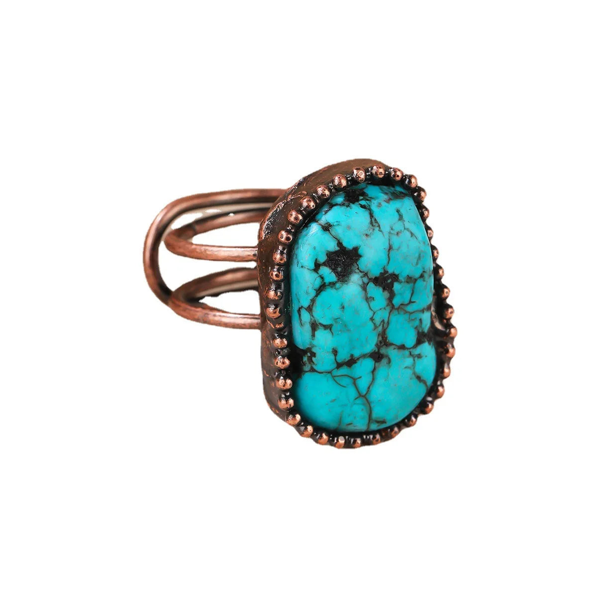 Blue Turquoise Adjustable Open Ring | Handmade Gemstone | Elvarina