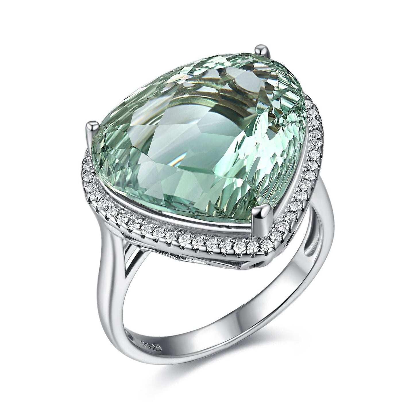 Green Crystal Peach Heart Ring in S925 Silver