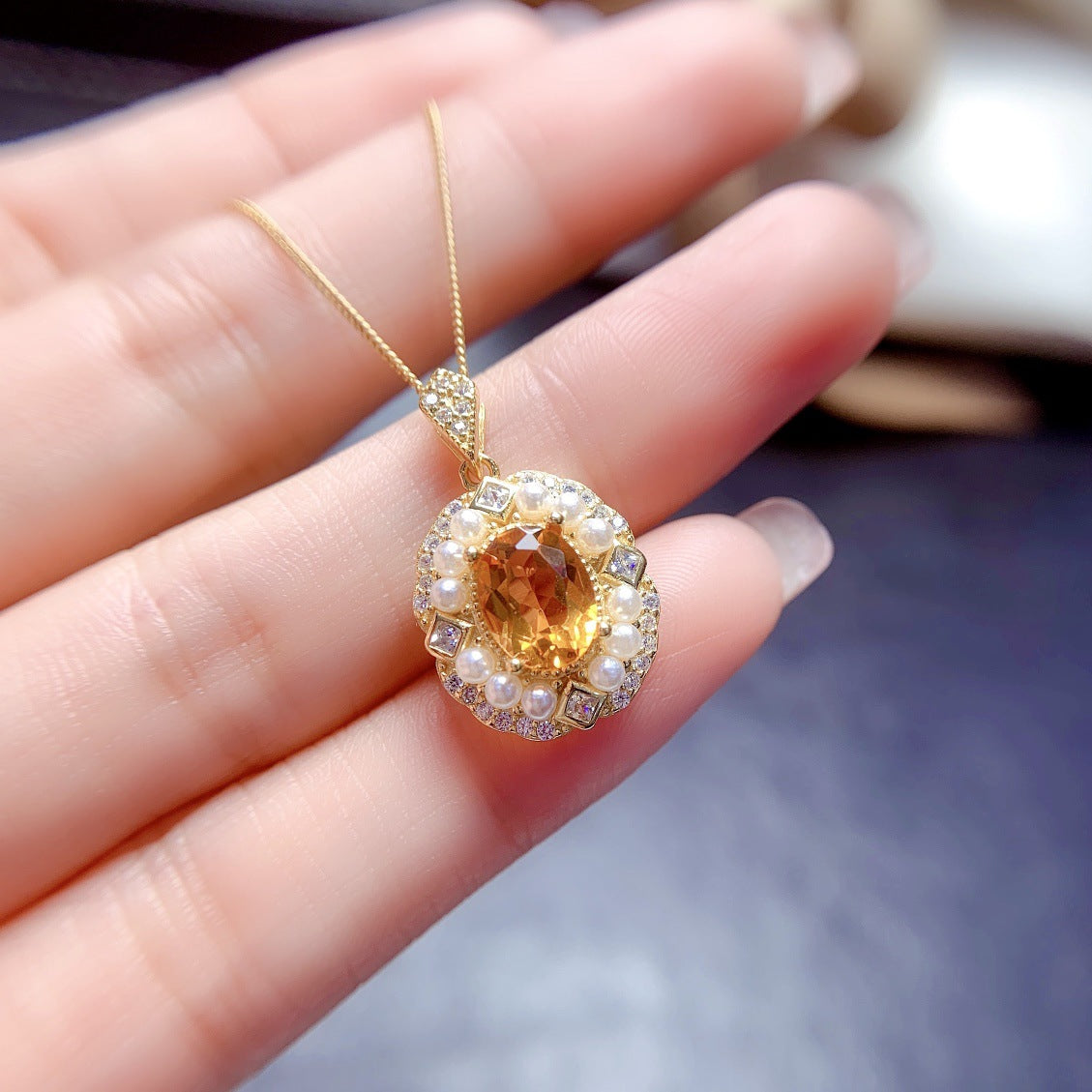 925 Silver Natural Citrine Pendant & Ring | Korean Style | Elvarina