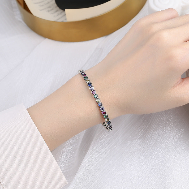Colorful Zircon Graffiti Bracelet in S925 Silver | Elvarina