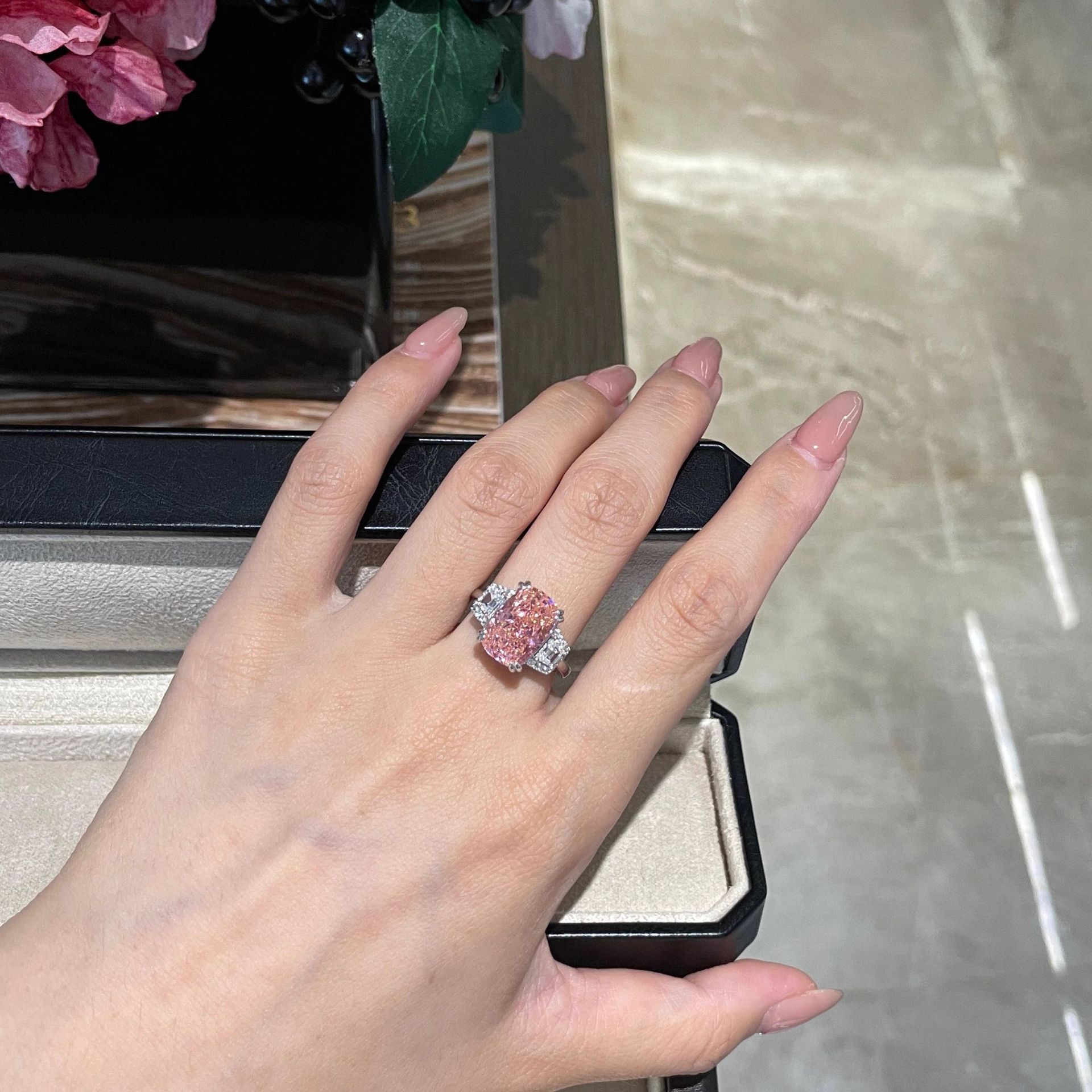 Luxury Simulated Diamond Ring | Ice Flower Cut Cushion | Elvarina