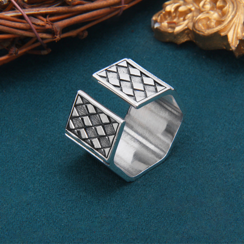 925 Silver Glossy Poker Square Ring | Unisex | Elvarina