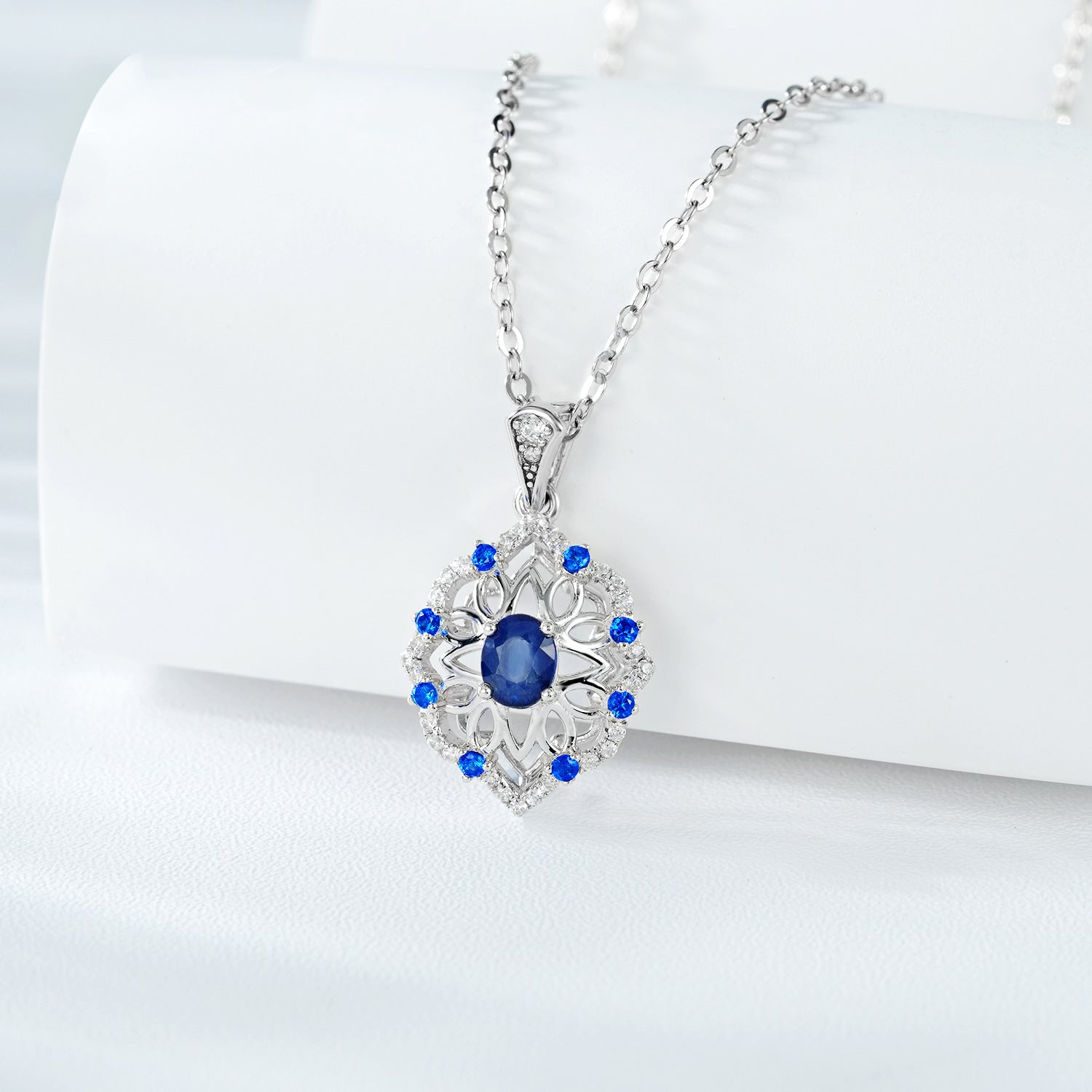 Natural Sapphire Pendant Necklace in S925 Silver |Elvarina