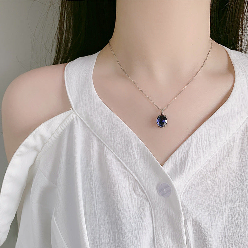 Ocean Heart Crystal Blue Collar Chain Necklace | Elvarina