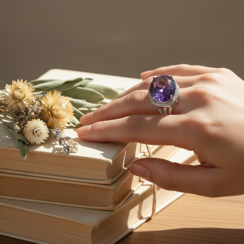 Natural Amethyst Crystal Ring | S925 Silver | Elvarina
