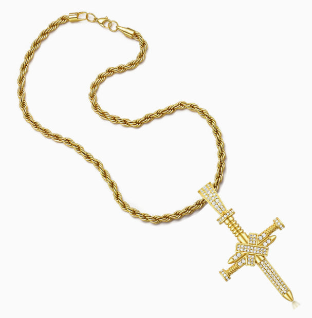 Full Zircon Nail Cross Necklace – Punk | Elvarina