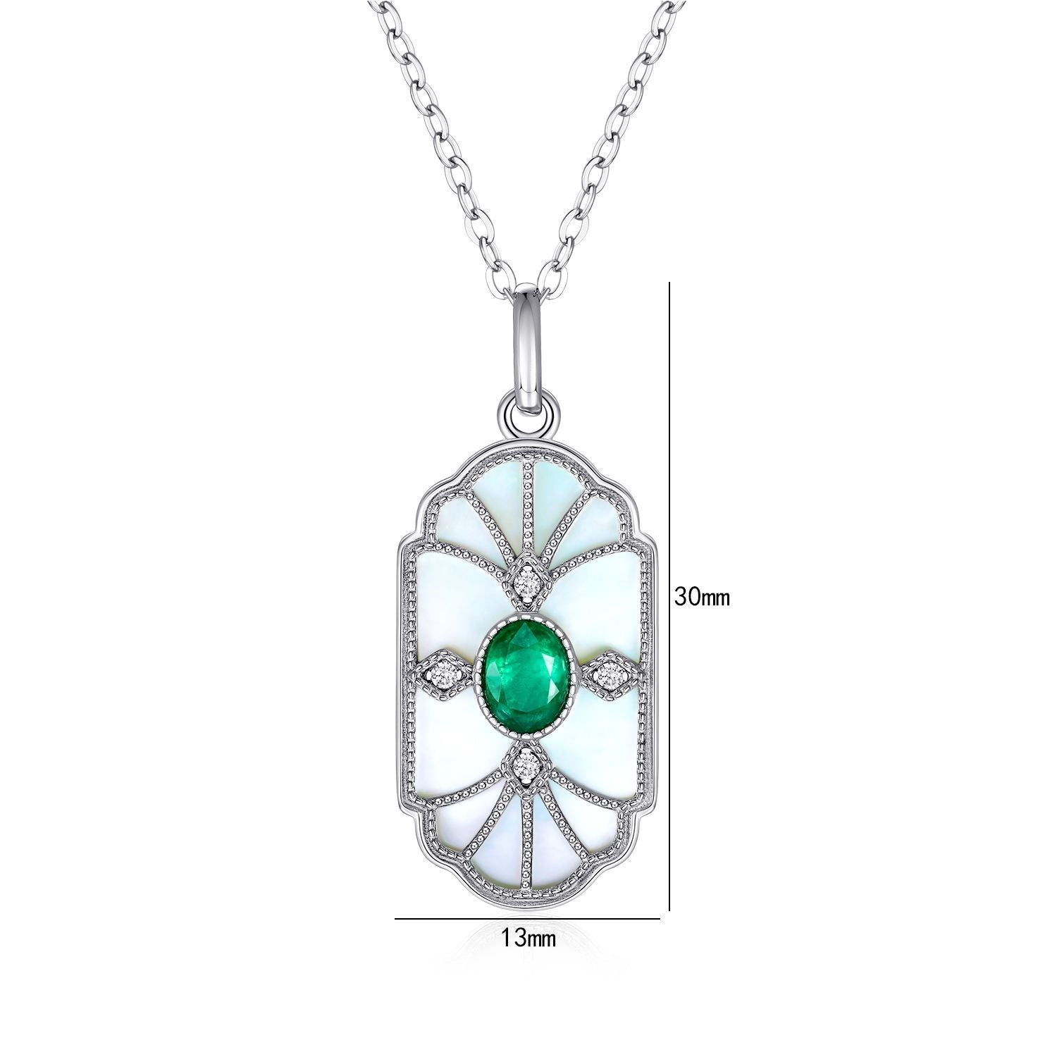 Natural Emerald Mother Shell Pendant Necklace in S925 Silver |Elvarina