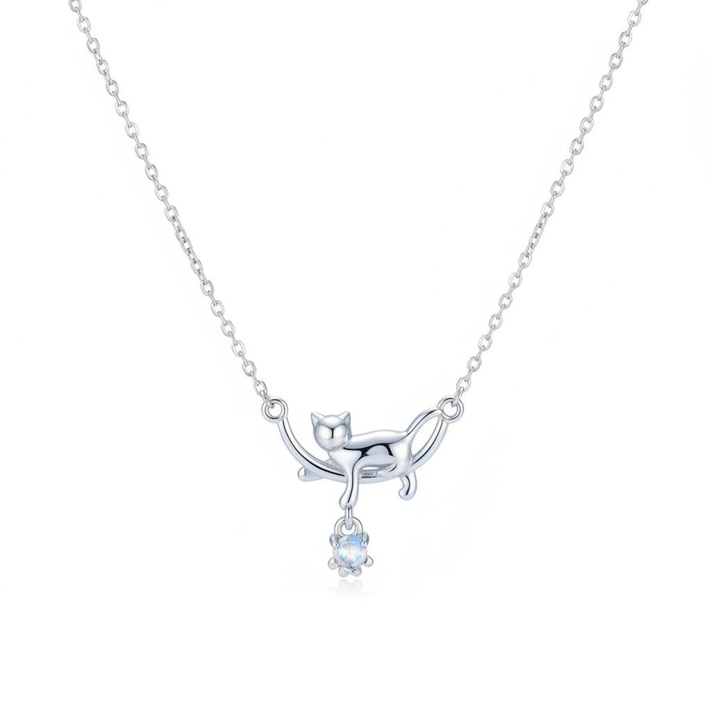 925 Sterling Silver Cat Pendant Necklace | Elvarina