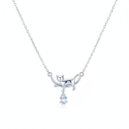 925 Sterling Silver Cat Pendant Necklace | Elvarina