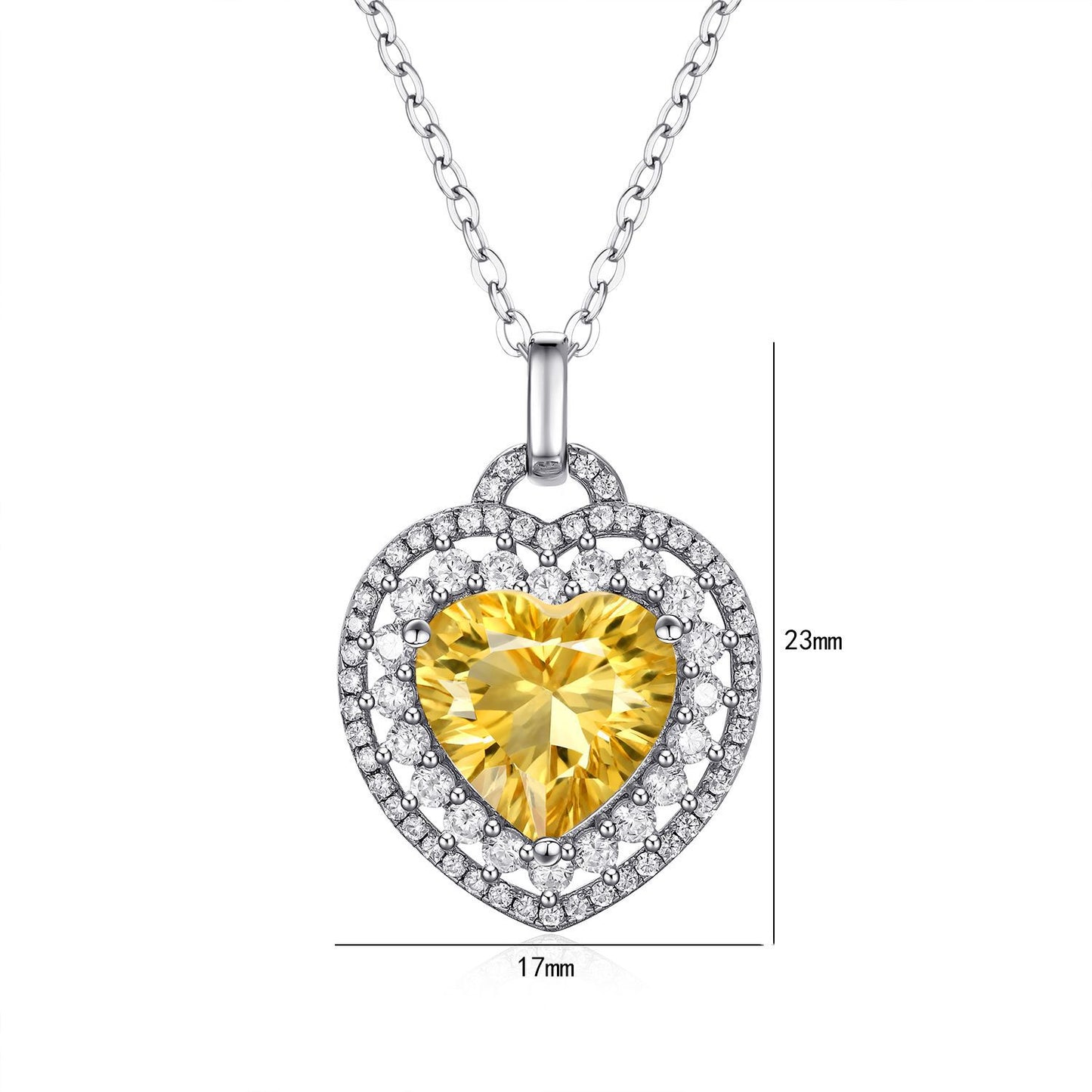 Heart-Shape Citrine Pendant Necklace in 925 Silver